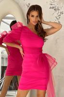 Neonově růžové asymetrické tylové šaty Donna