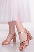 Růžovozlaté sandály na hrubém podpatku Linda