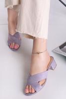 Světle fialové pantofle na hrubém podpatku 1-27290