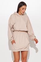 Béžové krátké mikinové šaty s kapucí NU374