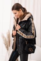 Béžovo-černá zimní bunda s kapucí CLR026