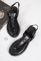 Černé kožené nízké sandály 5-28134