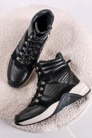 Černé kožené šněrovací boty na platformě 160293