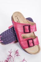 Fuchsiovo-fialové kožené pantofle T18