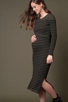 Khaki proužkované těhotenské šaty Evangelina