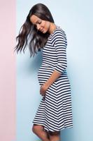 Modro-smetanové proužkované bambusové těhotenské šaty Nadia