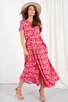 Růžovo-červené květované zavinovací šaty LG551