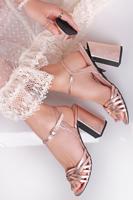 Růžovozlatá sandály s vyměnitelnými podpatky Perfect Match Rose + hrubý podpatek 10cm