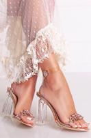 Růžovozlatá-transparentní sandály na hrubém podpatku Laurene