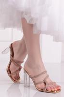 Růžovozlaté pantofle na hrubém podpatku Coraline