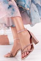 Růžovozlaté sandály na hrubém podpatku s kamínky Daphne