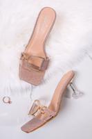Růžovozlato-transparentní pantofle na tenkém podpatku Kyara
