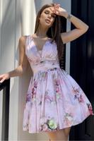Smetanové květované krátké šaty Maeve