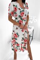 Smetanové květované midi šaty SF41