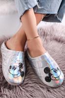 Stříbrné zateplené pantofle Mickey