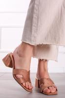 Světle hnědé pantofle na hrubém podpatku Effie