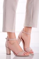 Světle růžové kožené sandály na hrubém podpatku 1-28326