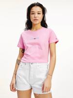 Tommy Jeans dámské růžové triko SLIM MULTI LINEAR LOGO - XS (TOU)